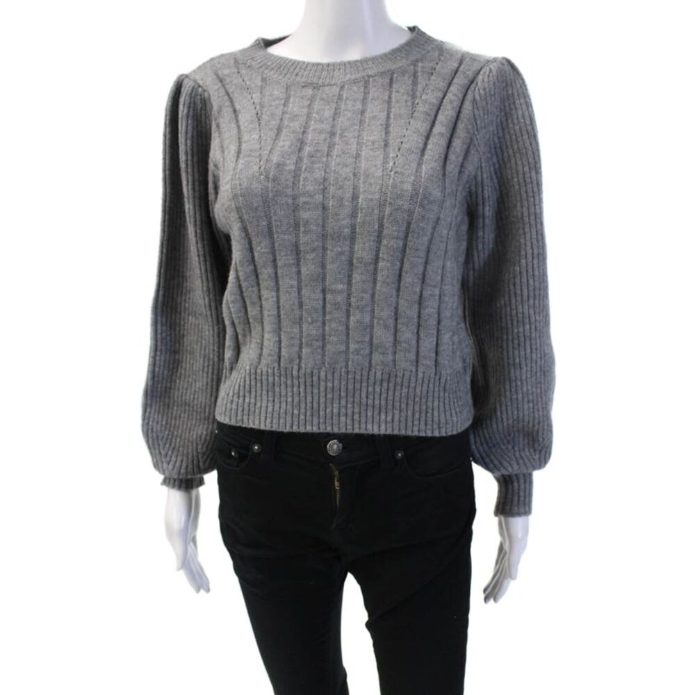Gab kate Womens Pullover Striped Crew Neck Zip Sweater Gray Size S